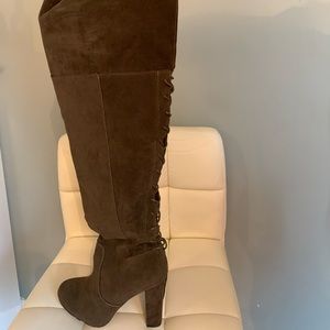 Olive green knee high wide calve shoe boot